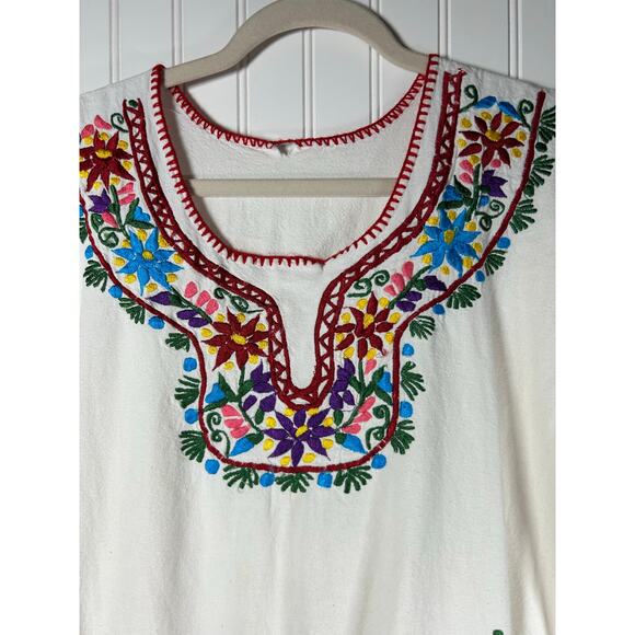 Zaros Artesanias Vestido/Kimonas Hand Made Embroidered Dress White Sz L hippie - Picture 7 of 11